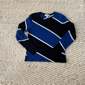 Vintage Petite Sophisticate Small Blue Black White Crew Neck Sweater